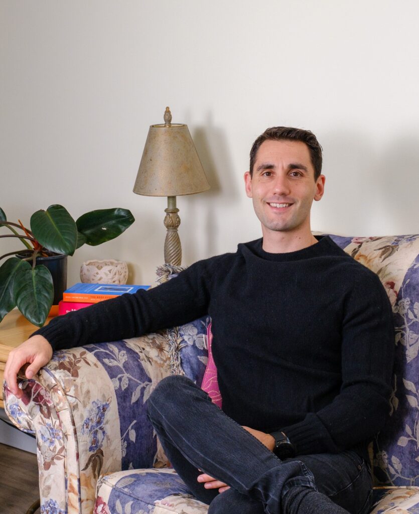 Simon, a compassionate Brockville psychotherapist, welcomes clients with empathy and a warm smile in his cozy counselling office. Therapy for men.